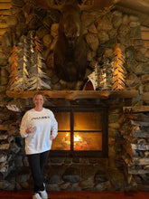 Load image into Gallery viewer, Dionne Friesen sporting her Phaser Space Crew with a glass of wine by the fireplace